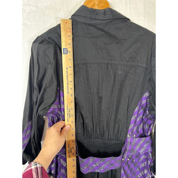 Coogi Shirt Dress 2X Black Purple Silver Belted Studded Logo Smocked Waist Y2K - Picture 15 of 16